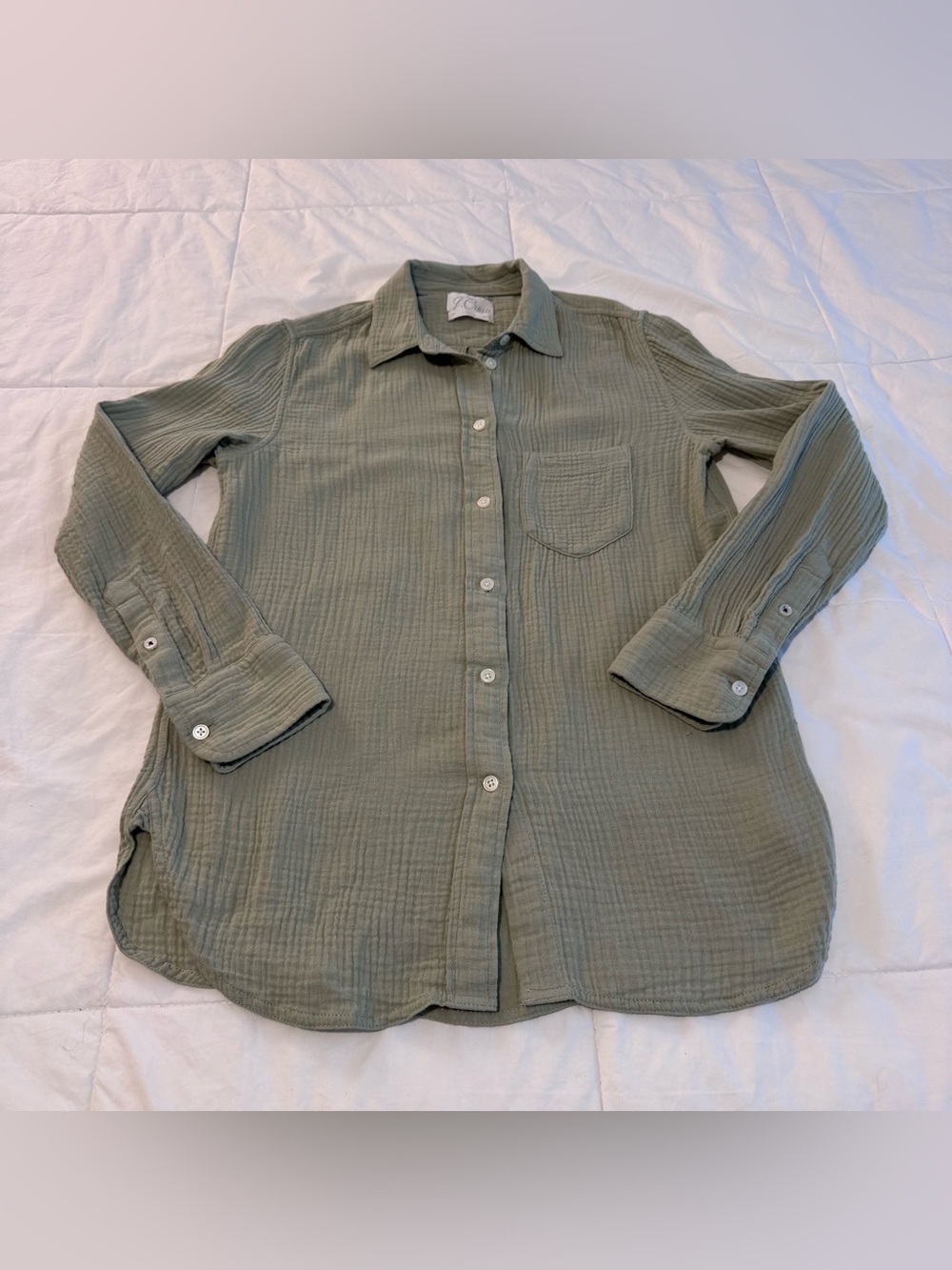 J. Crew Olive Green Gauze Button-Down Shirt